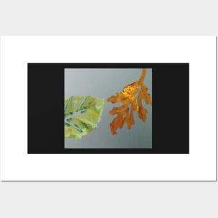 Spring leaf meets autumn leaf, acrylic painting, Thanksgiving Posters and Art